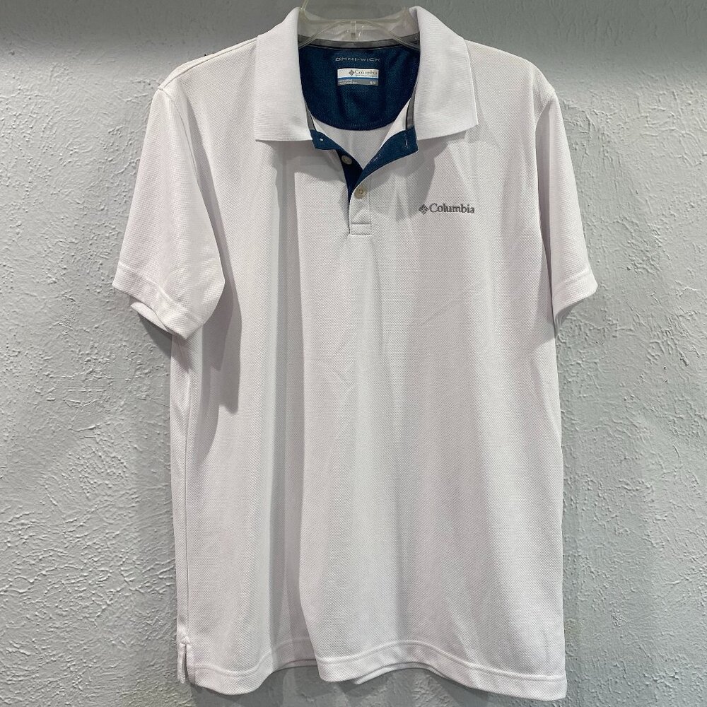 Columbia, Utilizer Polo shirt white with omni-wick, men's Medium EUC.
